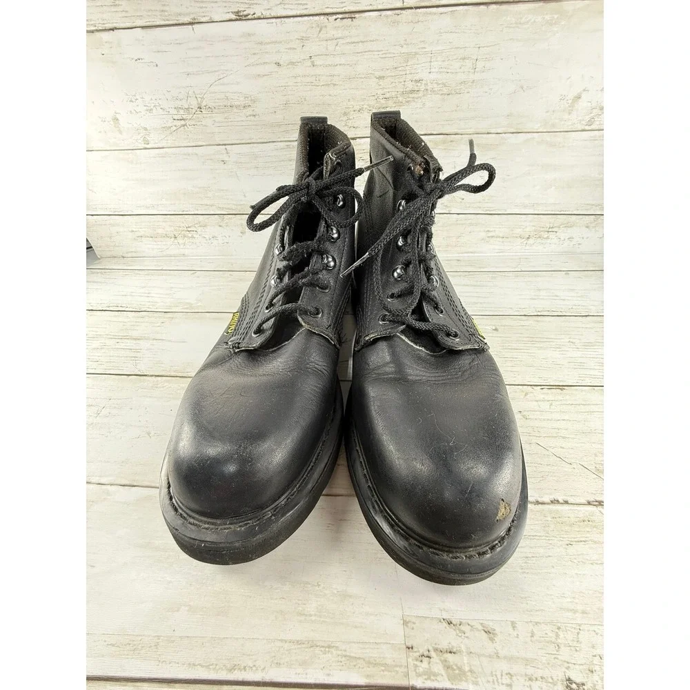 Rhino Mens Black Leather Work Boots Lace Up Oil‎ Resistant Shoes Mens 10.5